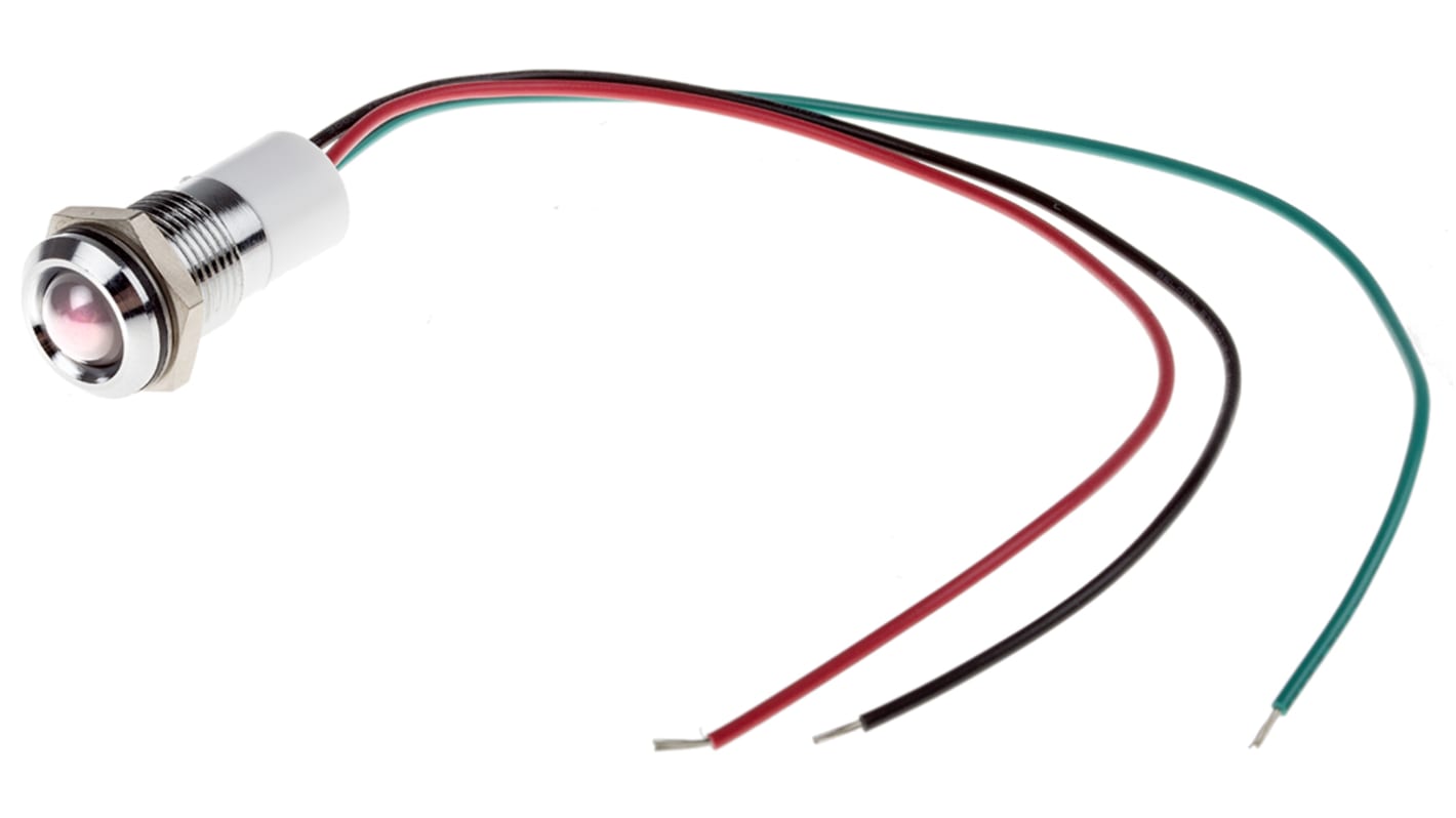 RS PRO Panel Mount Indicator, 12V dc, 14mm Mounting Hole Size, Lead Wires Termination, IP67