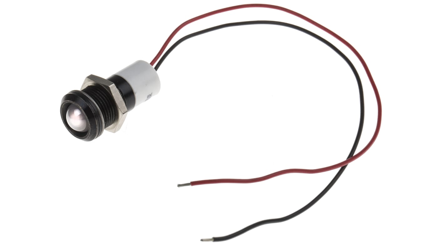 RS PRO White Panel Mount Indicator, 12V dc, 14mm Mounting Hole Size, Lead Wires Termination, IP67