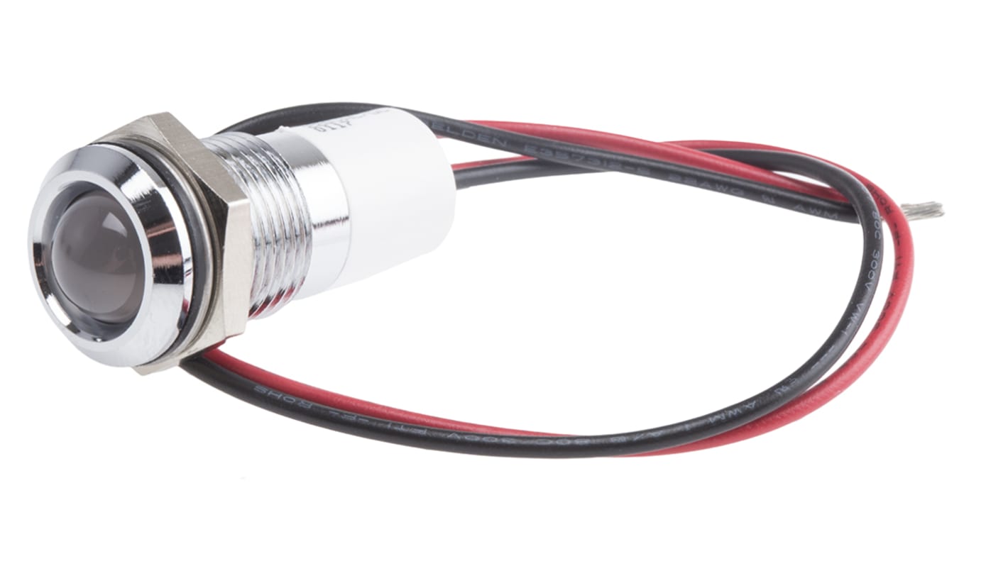 RS PRO White Panel Mount Indicator, 220V ac, 14mm Mounting Hole Size, Lead Wires Termination, IP67