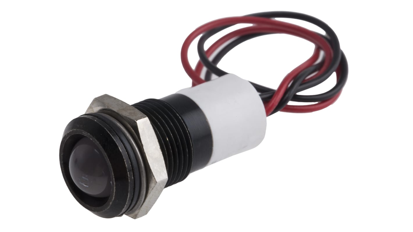 RS PRO White Indicator, 220V ac, 14mm Mounting Hole Size, Lead Wires Termination, IP67