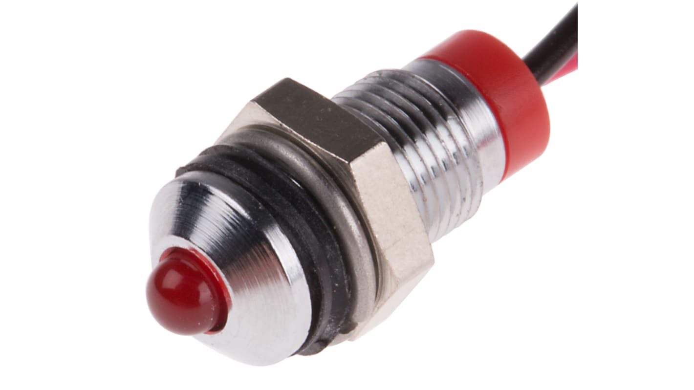 RS PRO Red Panel Mount Indicator, 2V dc, 6mm Mounting Hole Size, Lead Wires Termination, IP67