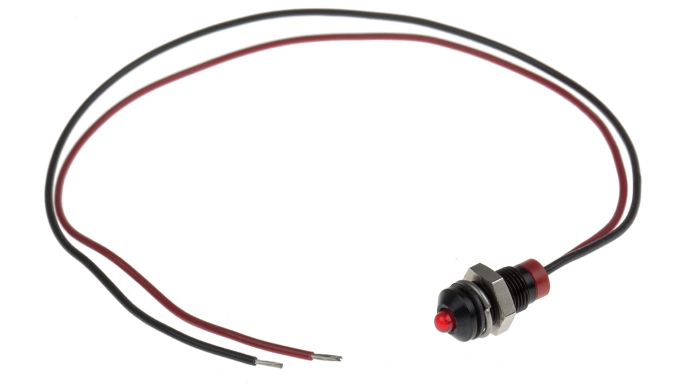 RS PRO Red Panel Mount Indicator, 2V dc, 6mm Mounting Hole Size, Lead Wires Termination, IP67