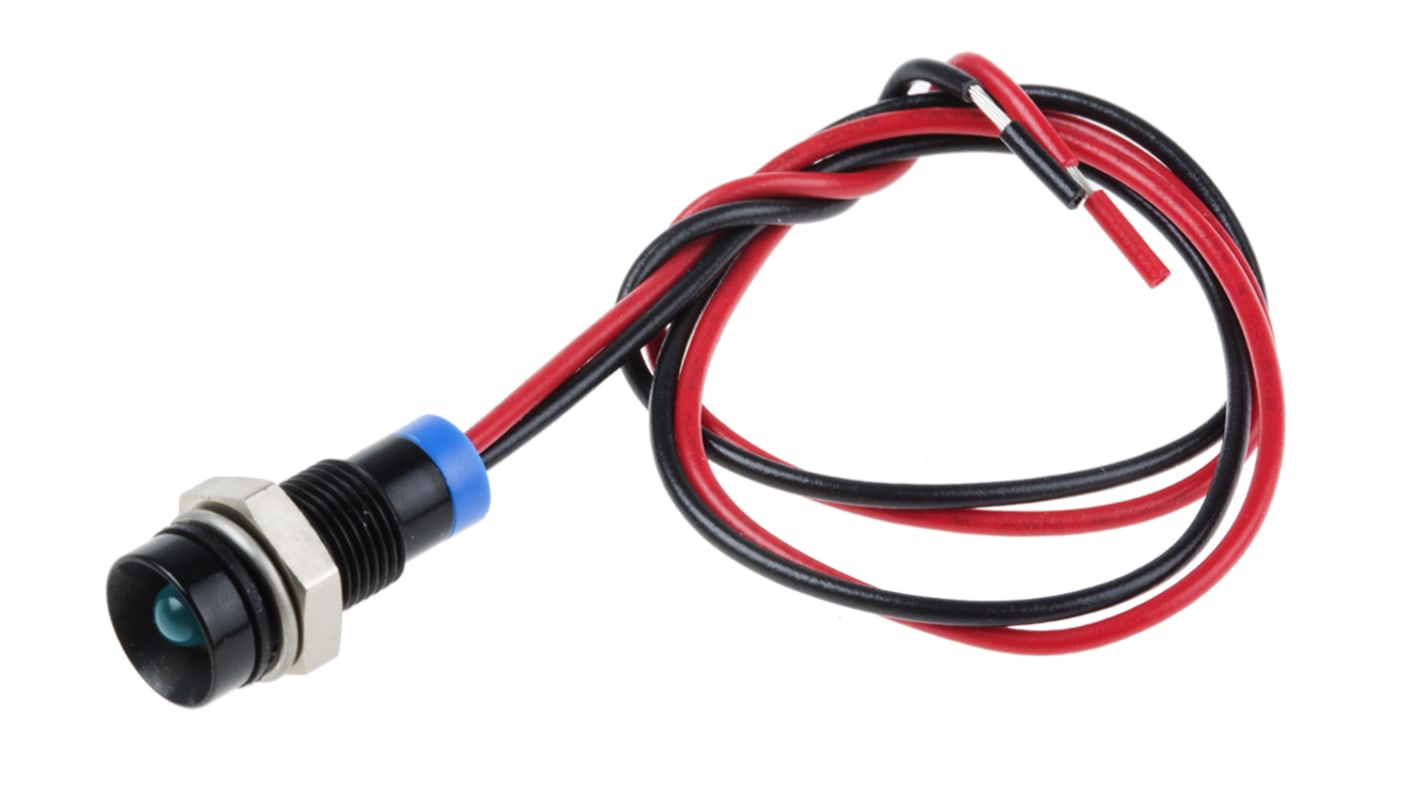 RS PRO Blue Panel Mount Indicator, 2V dc, 6mm Mounting Hole Size, Lead Wires Termination, IP67