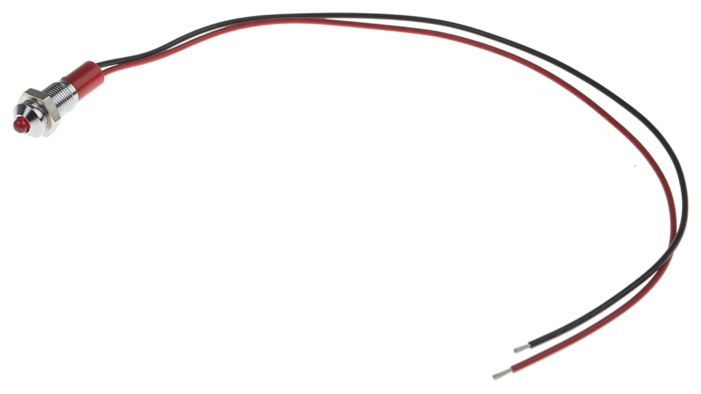 RS PRO Red Panel Mount Indicator, 24V dc, 6mm Mounting Hole Size, Lead Wires Termination, IP67