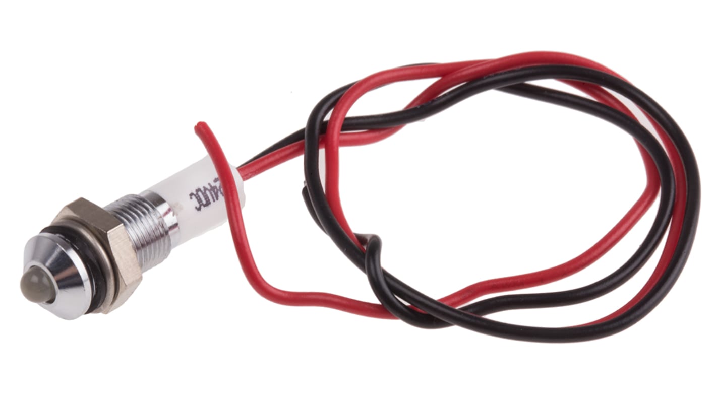 RS PRO White Panel Mount Indicator, 24V dc, 6mm Mounting Hole Size, Lead Wires Termination, IP67