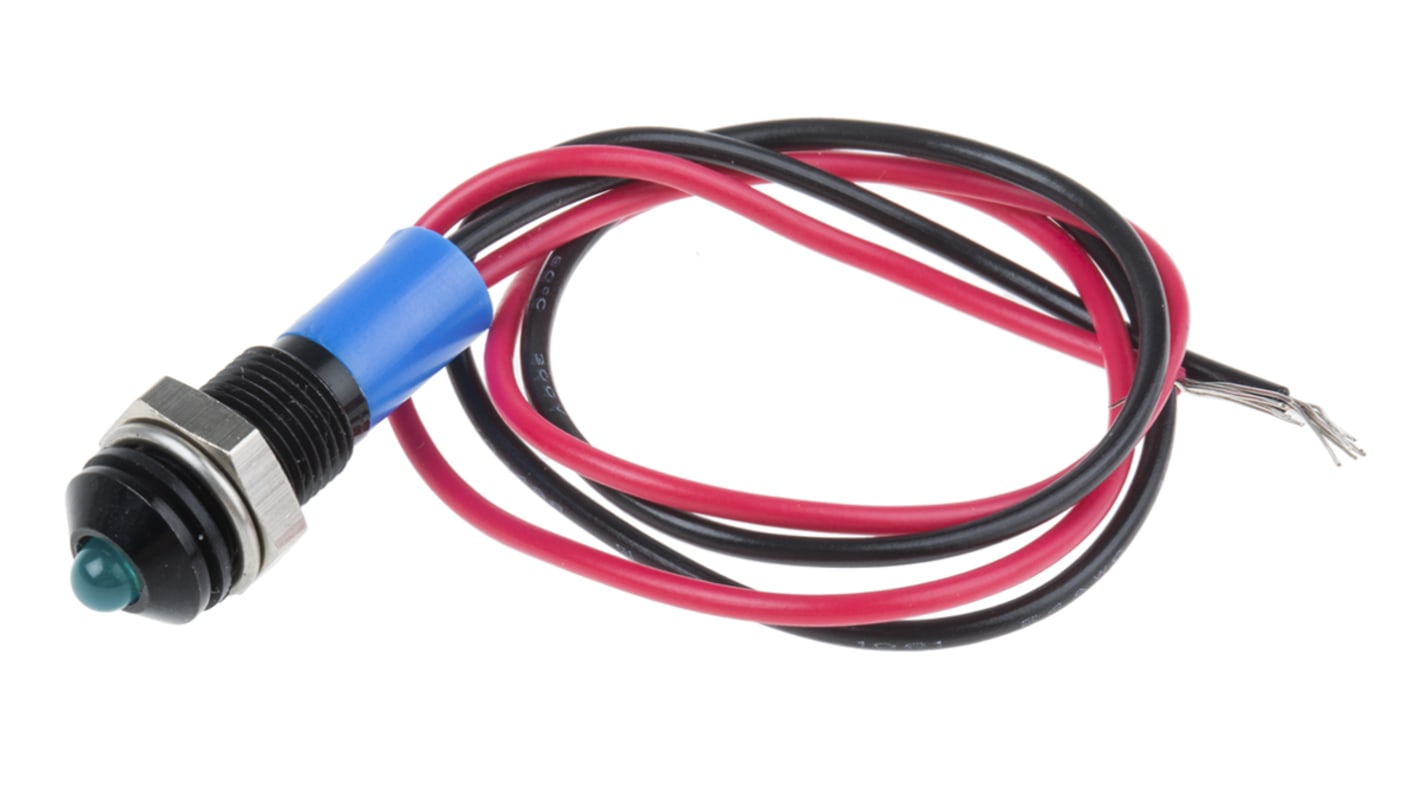 RS PRO Blue Panel Mount Indicator, 12V dc, 6mm Mounting Hole Size, Lead Wires Termination, IP67