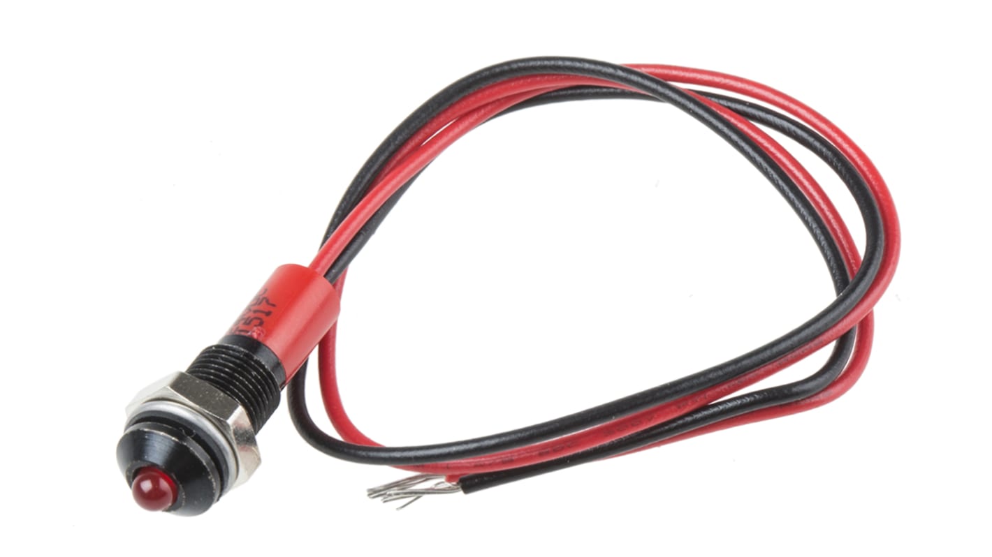 Indicador LED RS PRO, Rojo, lente prominente, Ø montaje 6mm, 24V dc, 20mA, 40mcd, IP67