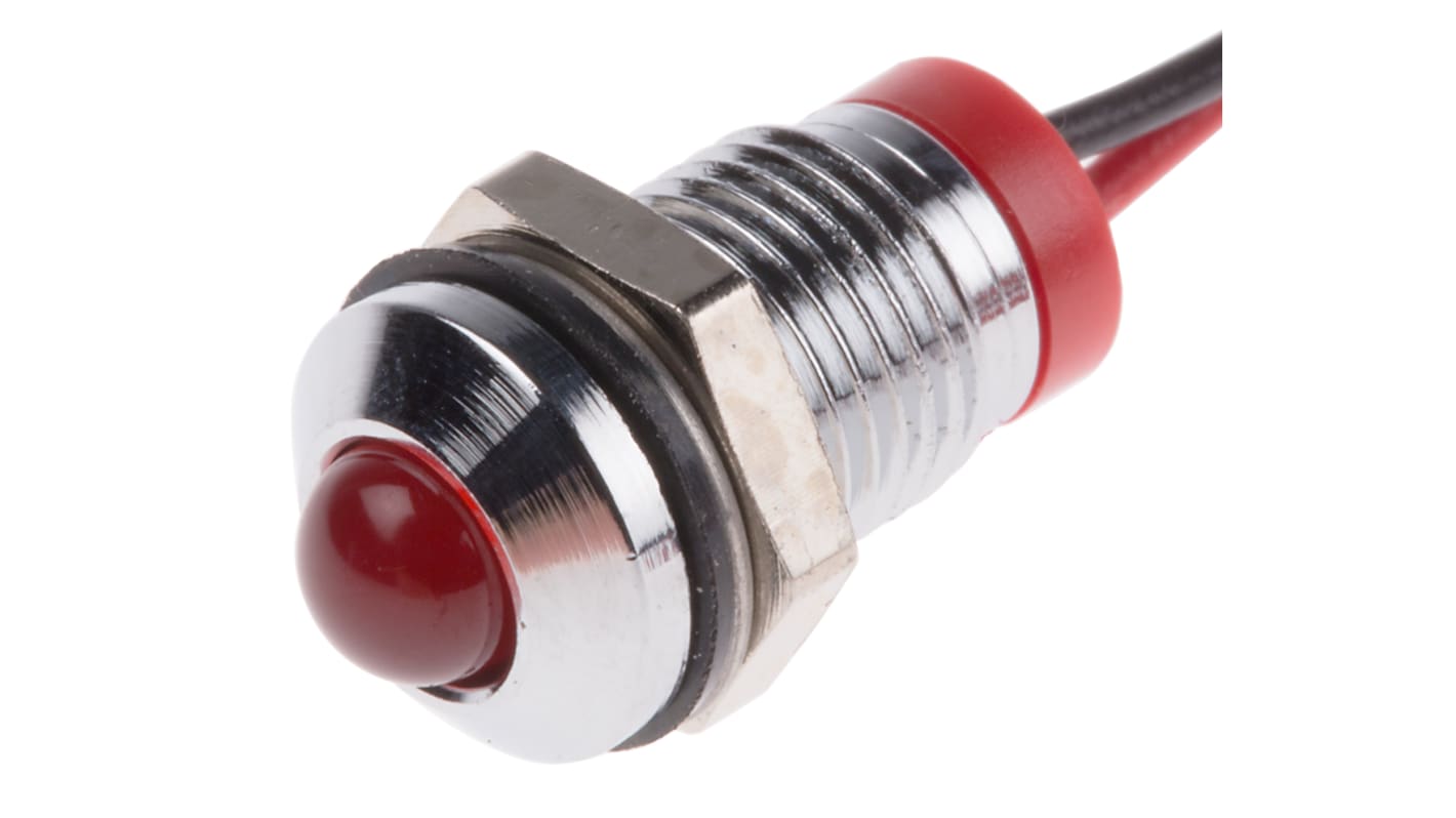 Indicatore da pannello RS PRO Rosso  a LED, 2V cc, IP67, Sporgente, foro da 8mm