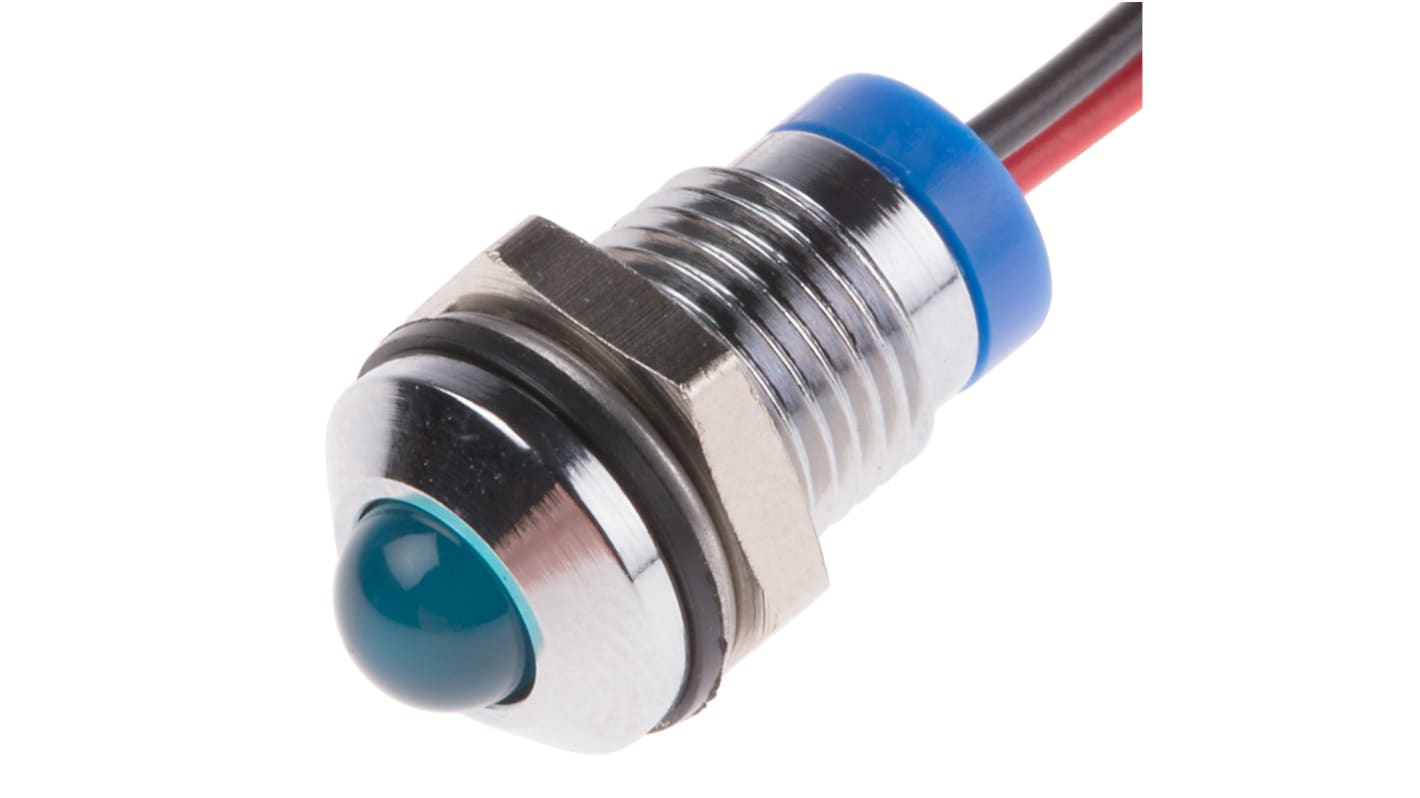 RS PRO Blue Panel Mount Indicator, 2V dc, 8mm Mounting Hole Size, Lead Wires Termination, IP67