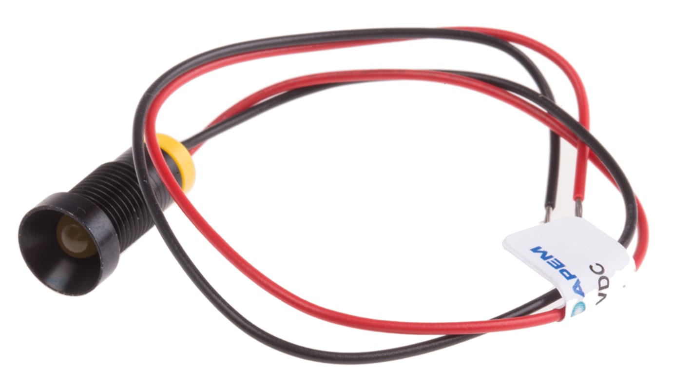 RS PRO Yellow Panel Mount Indicator, 2V dc, 8mm Mounting Hole Size, Lead Wires Termination, IP67