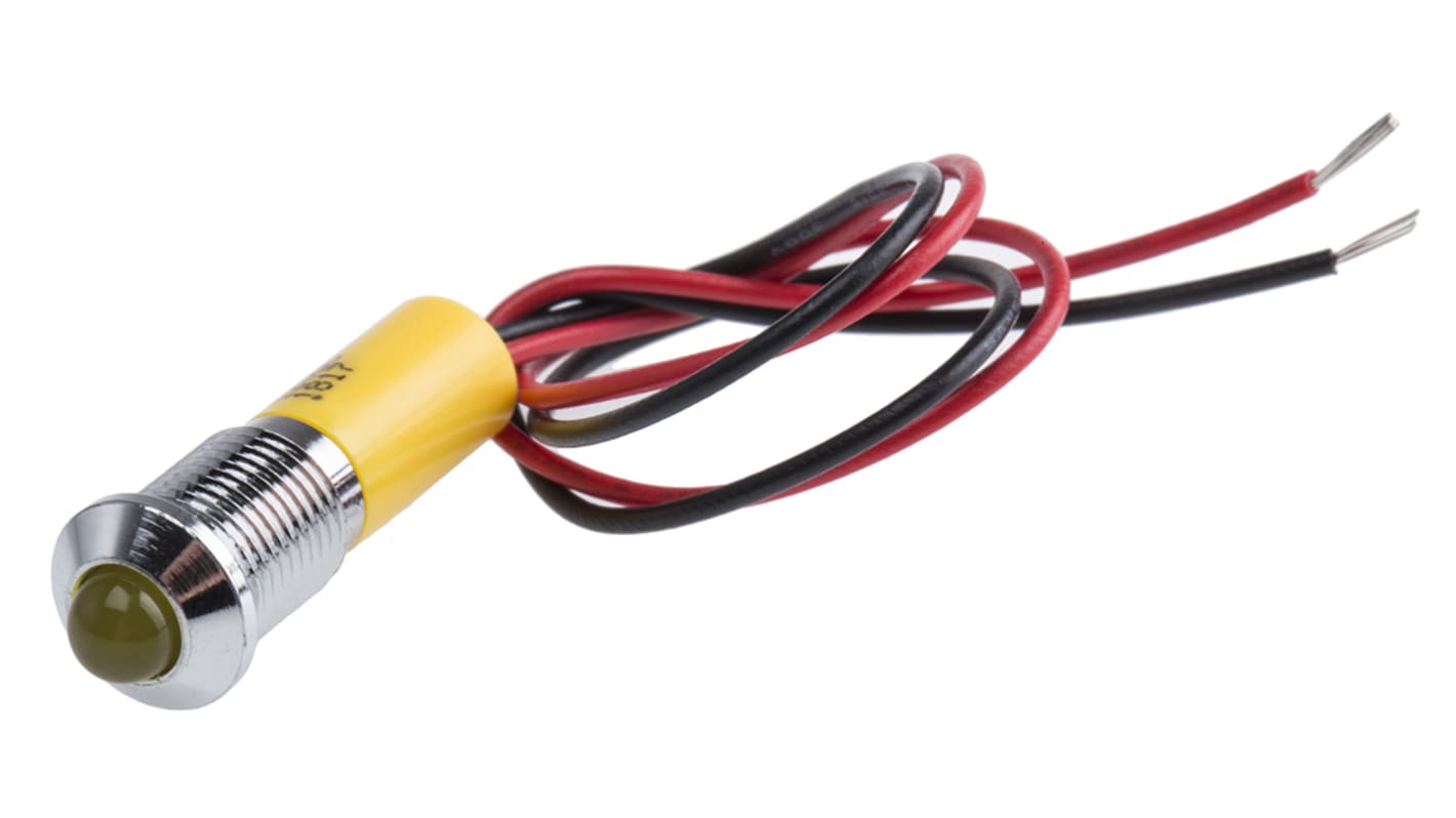 RS PRO Yellow Panel Mount Indicator, 12V dc, 8mm Mounting Hole Size ...