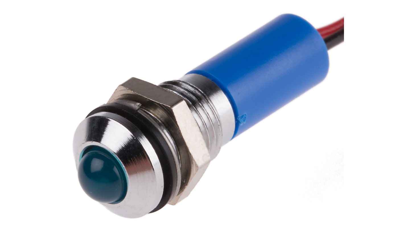 RS PRO Blue Panel Mount Indicator, 12V dc, 8mm Mounting Hole Size, Lead ...