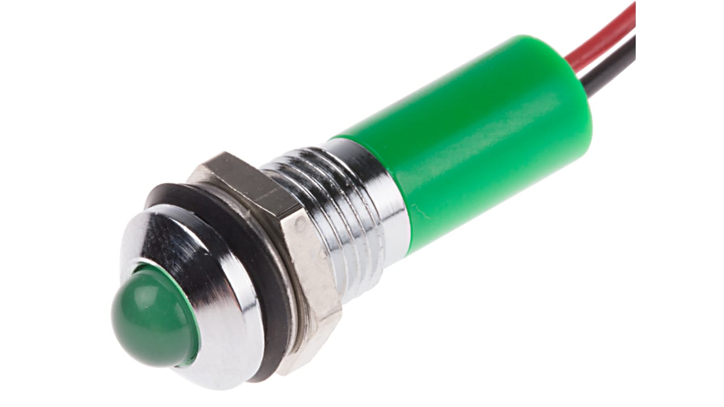 RS PRO Green Panel Mount Indicator, 12V dc, 8mm Mounting Hole Size