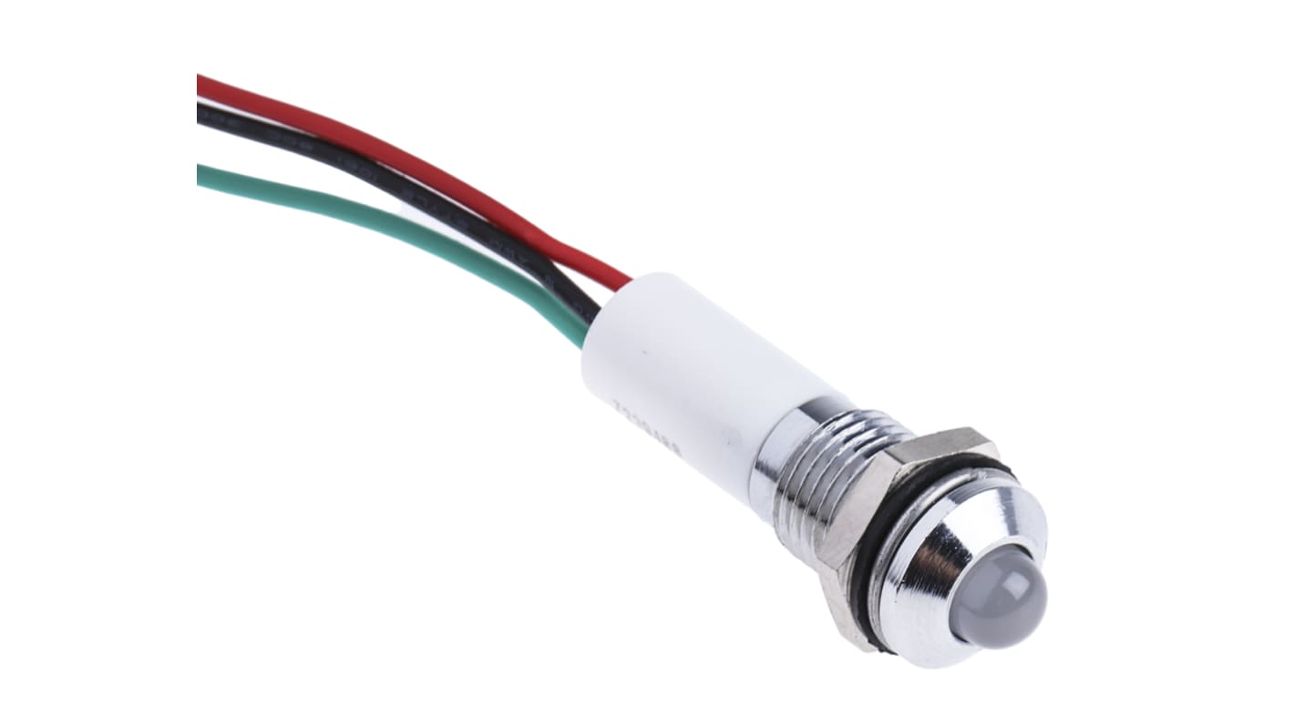 RS PRO Panel Mount Indicator, 24V dc, 8mm Mounting Hole Size, Lead Wires Termination, IP67