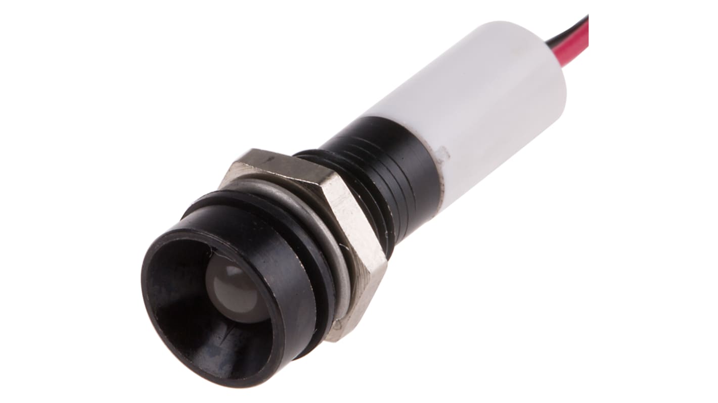 Indicador LED RS PRO, Blanco, lente rebajada, Ø montaje 8mm, 24V dc, 20mA, 150mcd, IP67