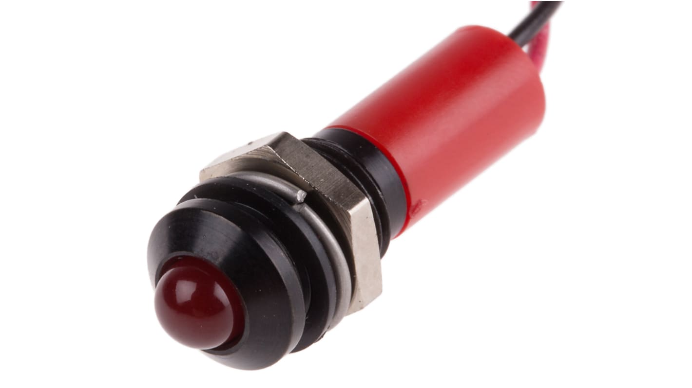 RS PRO Red Panel Mount Indicator, 12V dc, 8mm Mounting Hole Size, Lead Wires Termination, IP67