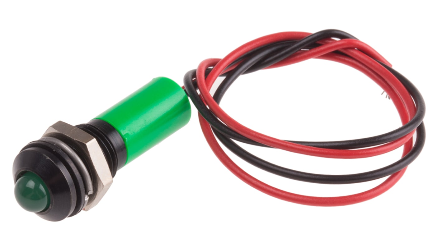 Indicatore da pannello RS PRO Verde  a LED, 12V cc, IP67, Sporgente, foro da 8mm