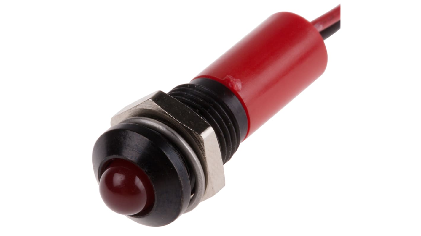 RS PRO Red Panel Mount Indicator, 24V dc, 8mm Mounting Hole Size, Lead Wires Termination, IP67