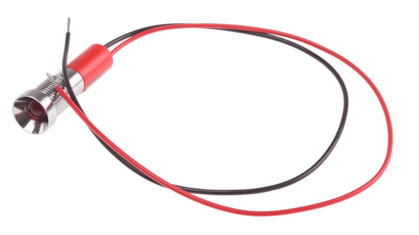 RS PRO Red Panel Mount Indicator, 110V ac, 8mm Mounting Hole Size, Lead Wires Termination, IP67