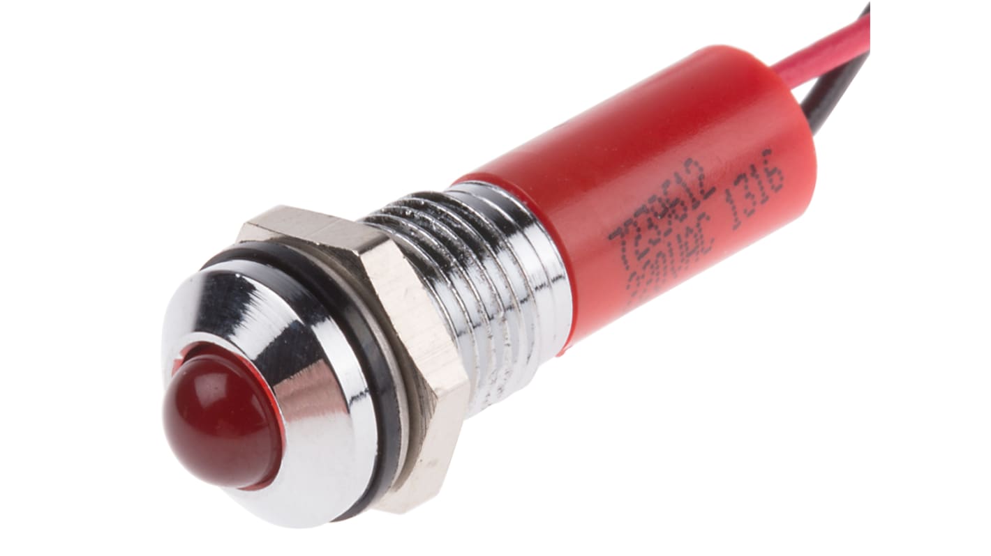 Indicatore da pannello RS PRO Rosso  a LED, 220V ca, IP67, Sporgente, foro da 8mm