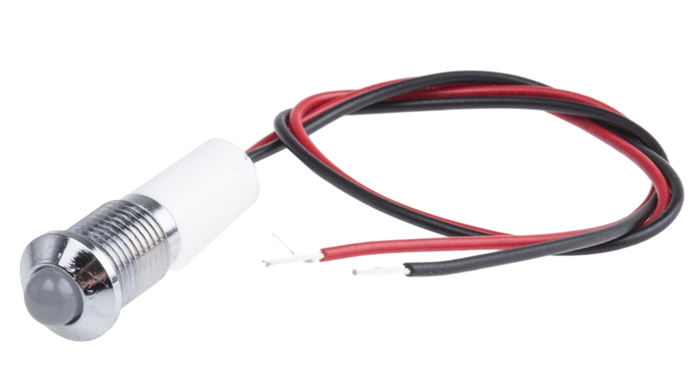 RS PRO White Panel Mount Indicator, 110V ac, 8mm Mounting Hole Size, Lead Wires Termination, IP67