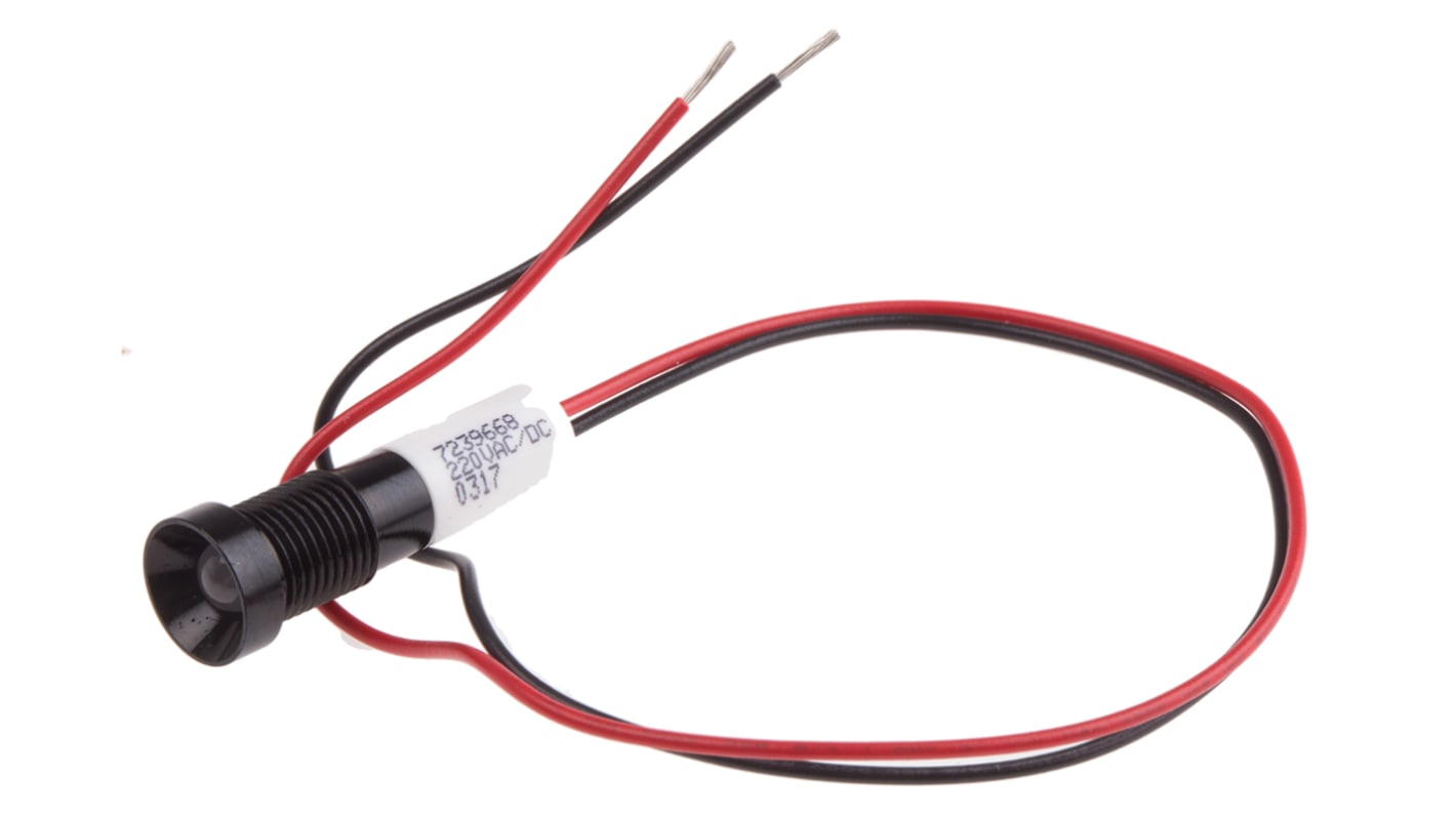 RS PRO White Panel Mount Indicator, 220V ac, 8mm Mounting Hole Size, Lead Wires Termination, IP67