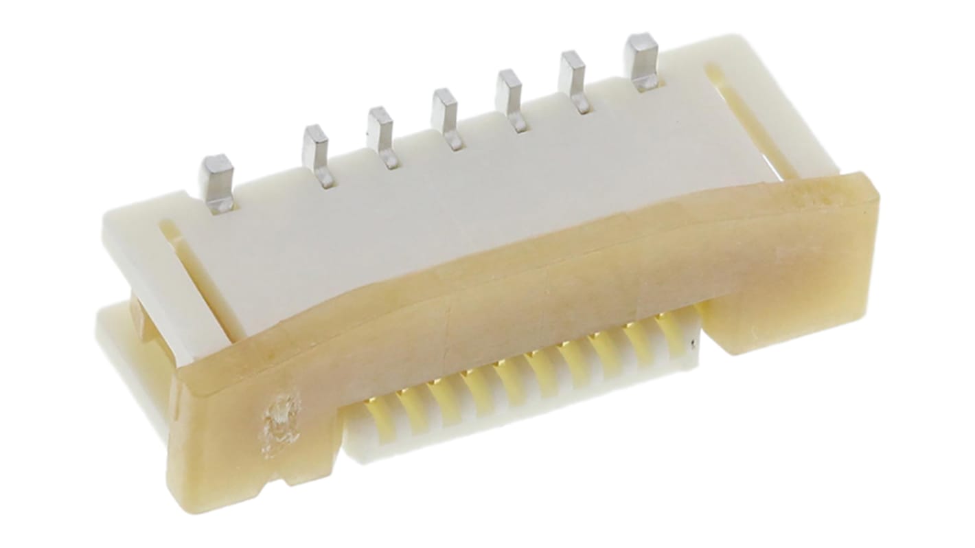 Conector FPC hembra Recto Molex serie Easy-On de 10 vías, paso 0.5mm, 1 fila, con bloqueo, para soldar