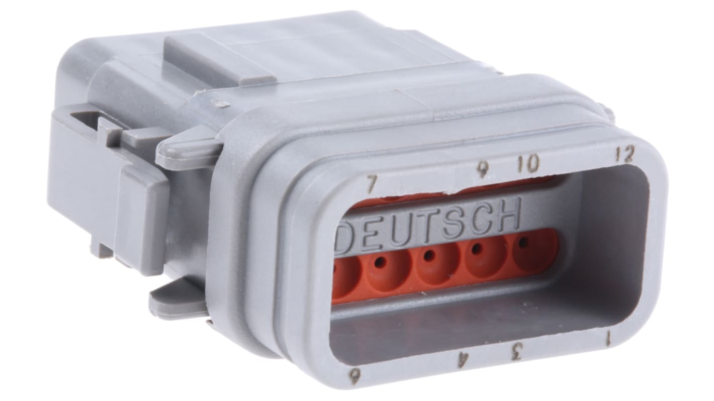 Conector de automoción Deutsch DTM Macho de 12 vías en 2 filas, 7.5A, terminación: Crimpado