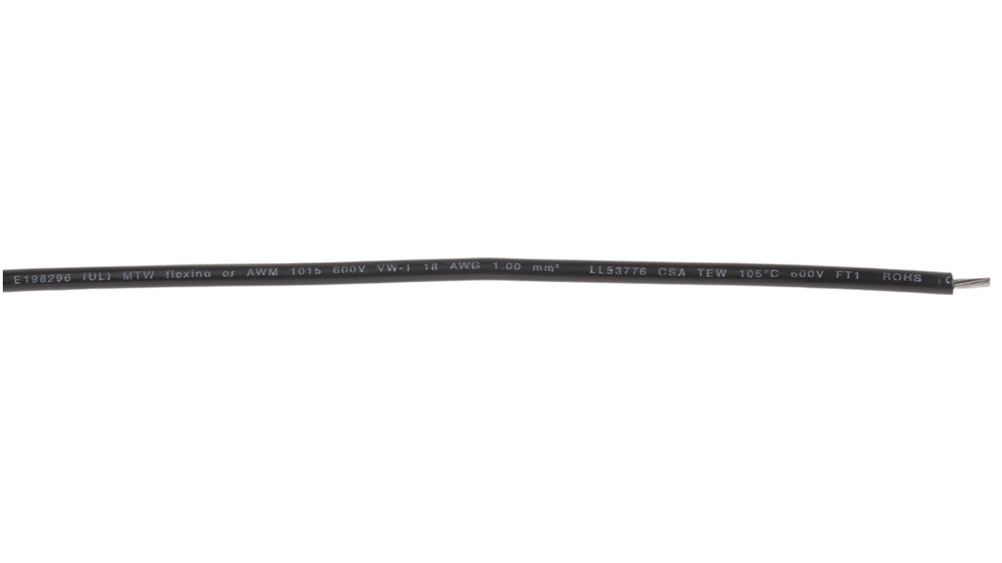 Lapp Black 1 mm² Hook Up Wire, 17 AWG, 100m, PVC Insulation