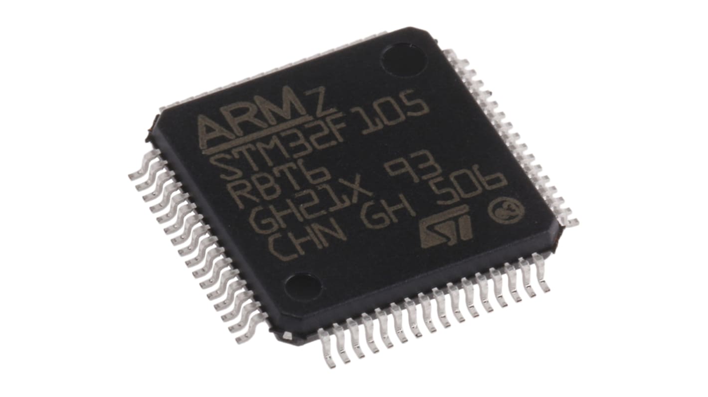 STMicroelectronics STM32F105RBT6, 32bit ARM Cortex M3 Microcontroller, STM32F1, 72MHz, 128 kB Flash, 64-Pin LQFP