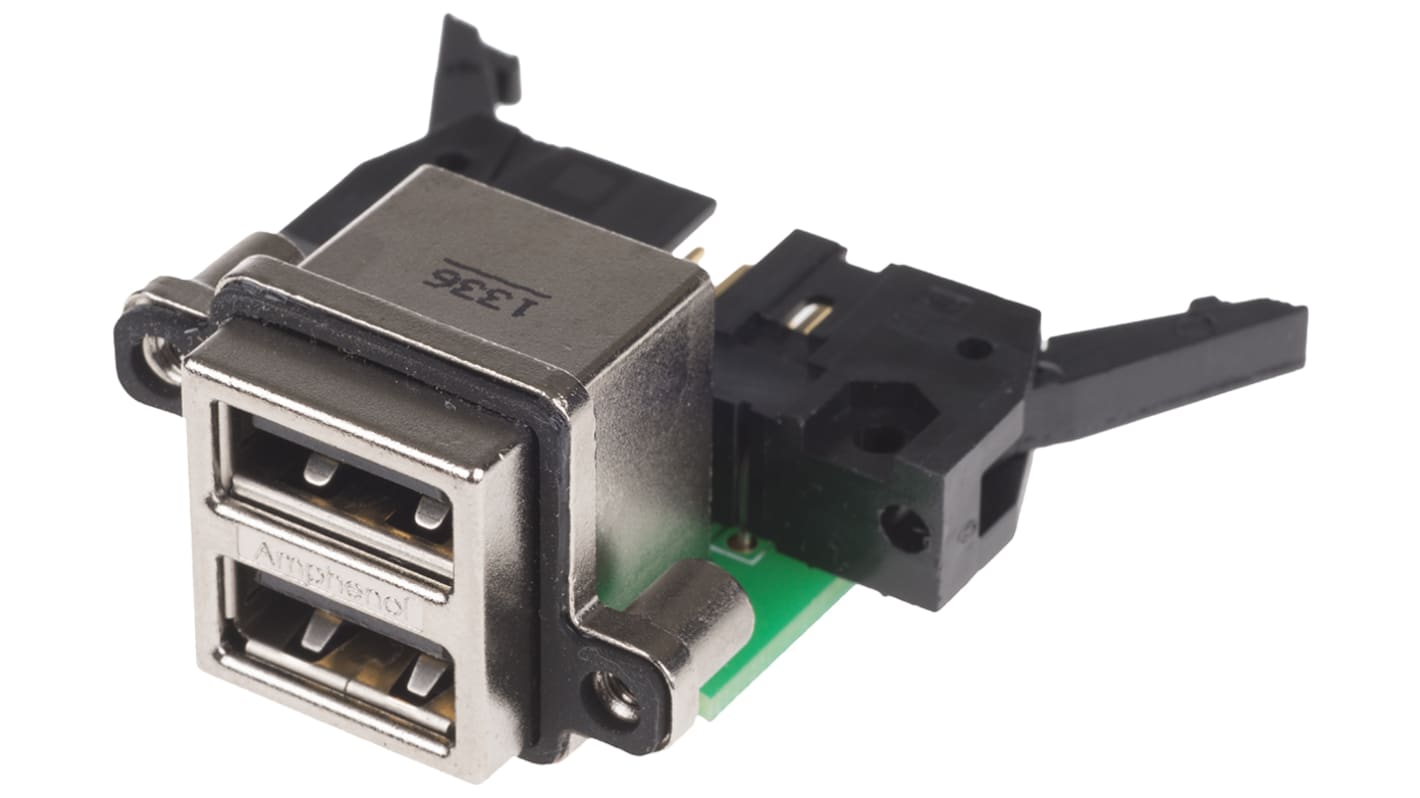 Connecteur USB A Femelle Amphenol ICC 2 ports, Traversant, Angle droit, série MUSB