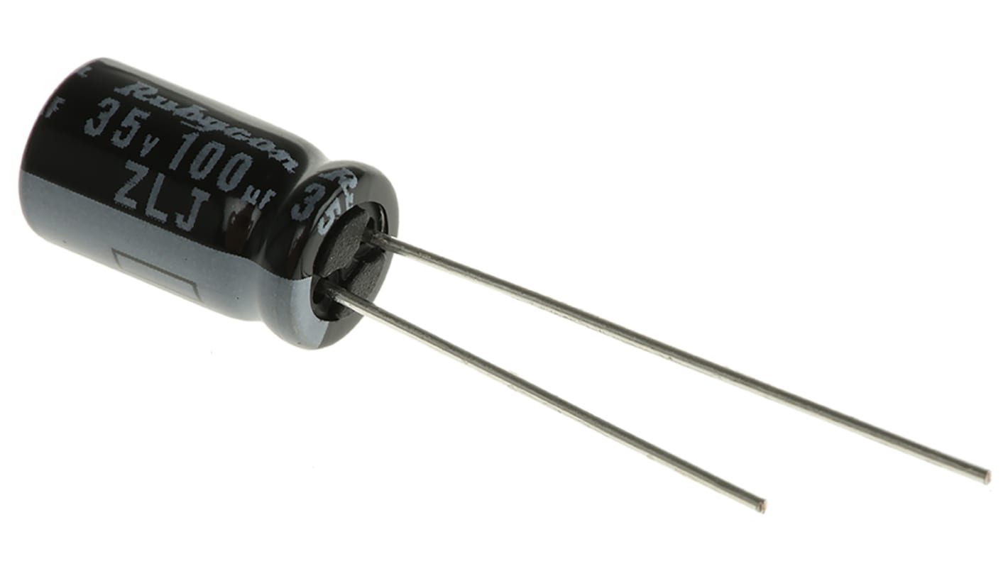 Rubycon 100μF Aluminium Electrolytic Capacitor 35V dc, Radial, Through Hole - 35ZLJ100M6.3X11