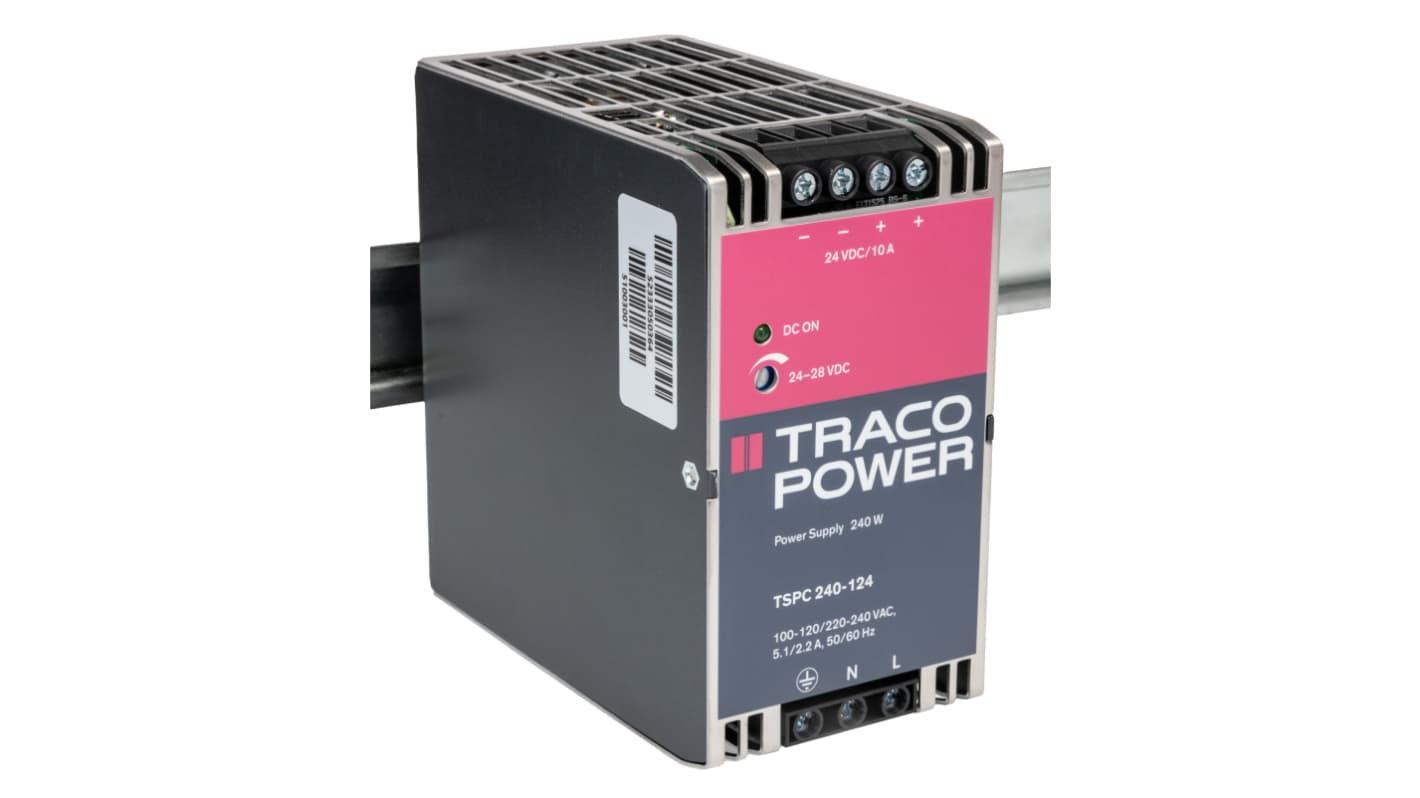 TRACOPOWER TSPC -Phasen Switch-Mode DIN-Schienen Netzteil 240W, 85 → 264V ac, 24V dc / 10A