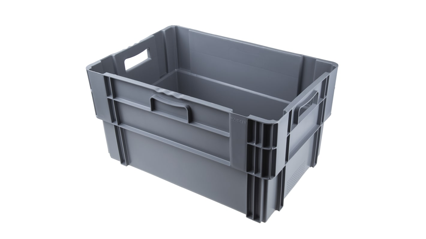 Caja de almacenamiento RS PRO de PP Gris, de 60L, 320mm x 400mm x 600mm