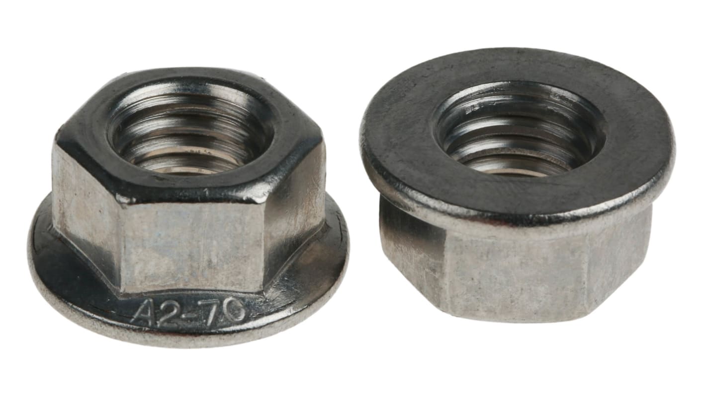 RS PRO, Plain Stainless Steel Flanged Hex Nut, DIN 6923, M12