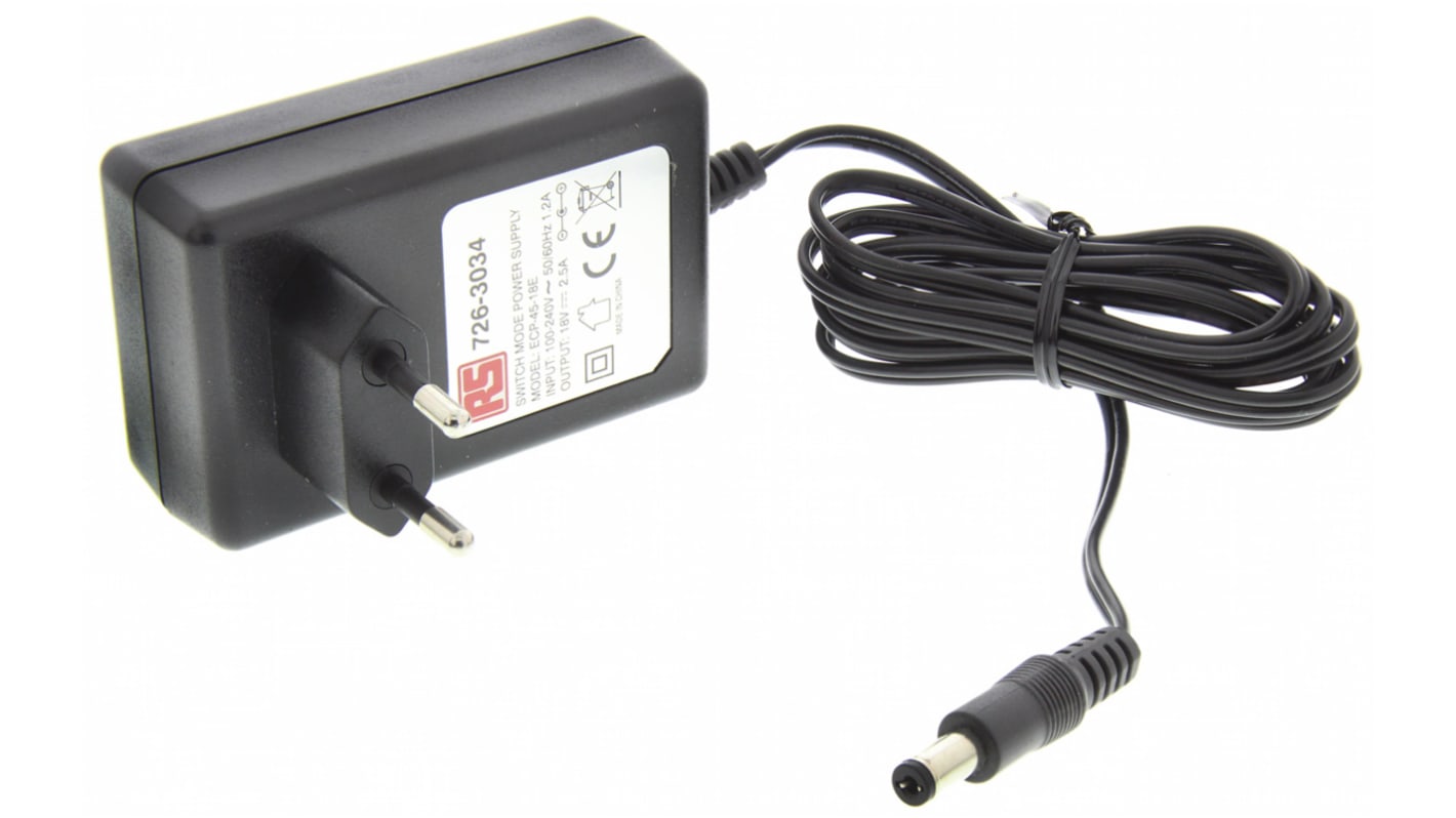 RS PRO 45W AC/DC Adapter 18V dc Output, 2.5A Output