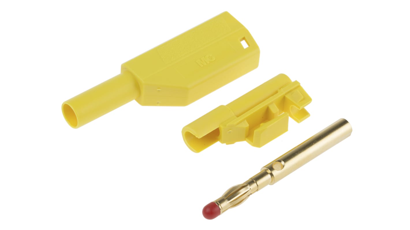 Staubli Green, Yellow Male Banana Plug, 4 mm Connector, Solder Termination, 32A, 1000V, Gold Plating