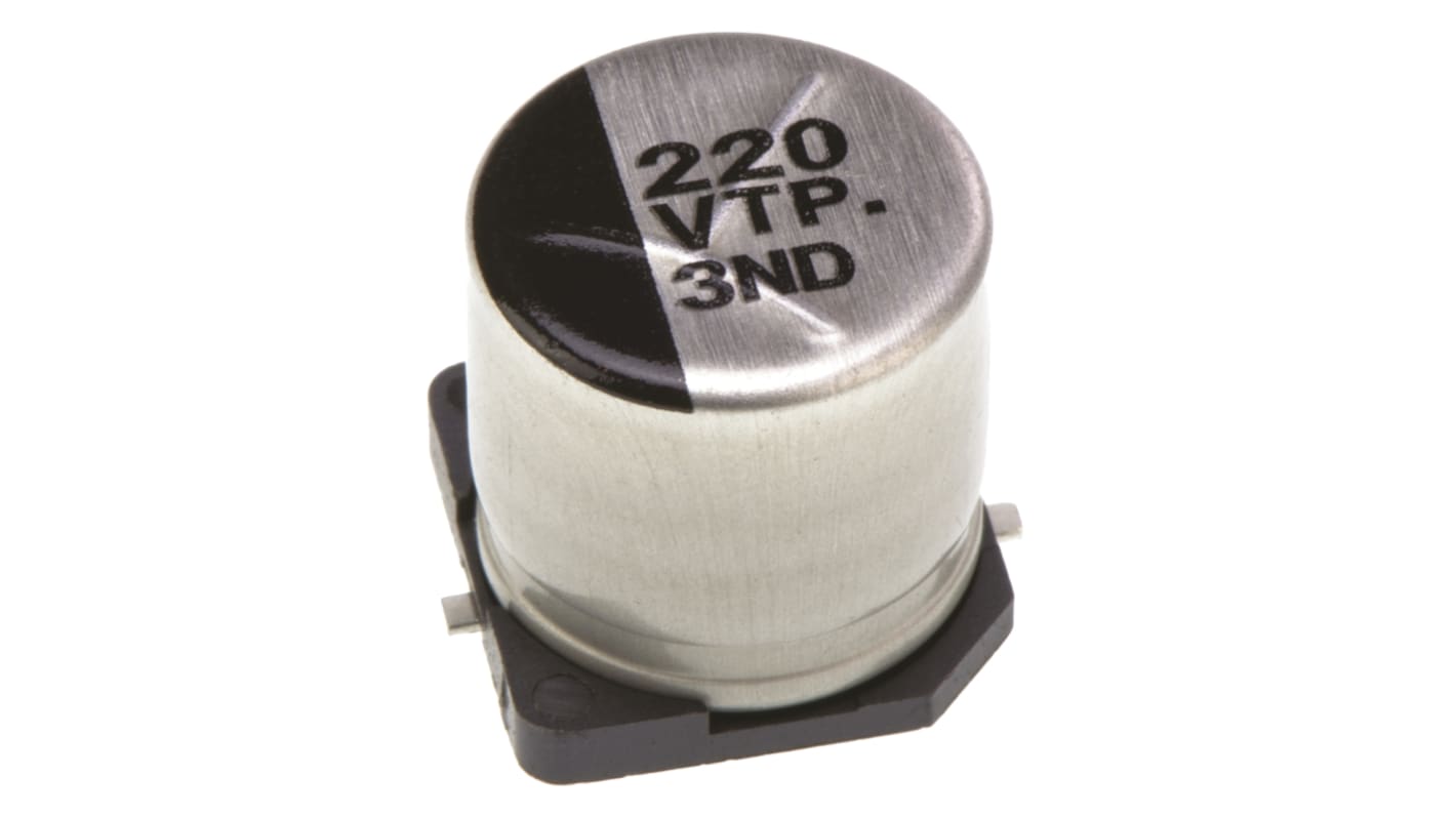 Panasonic TP-V, SMD Aluminium-Elektrolyt Kondensator 220μF ±20% / 35V dc, Ø 10mm x 10.2mm, bis 125°C