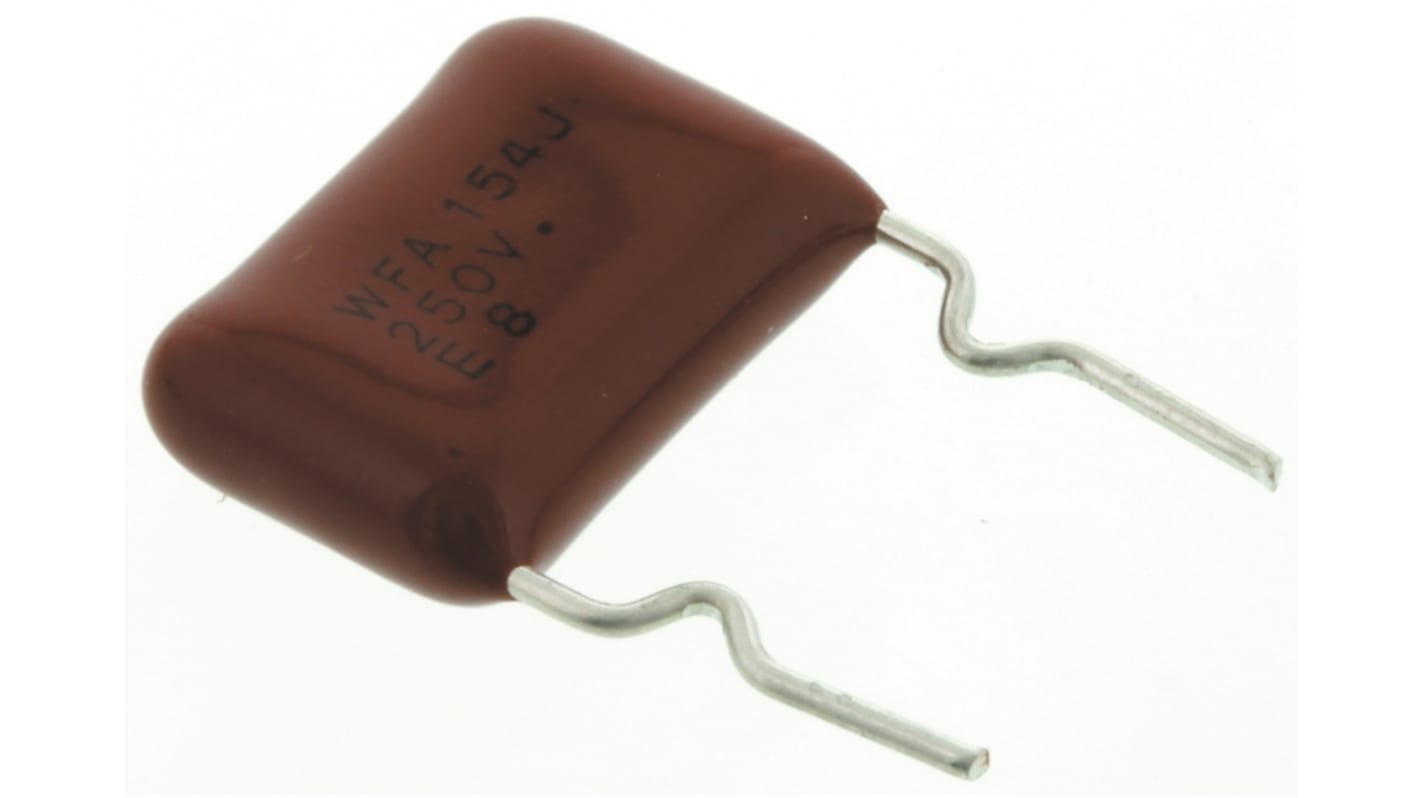 Condensador de película Panasonic, 150nF, ±5%, 250V dc, Montaje en orificio pasante