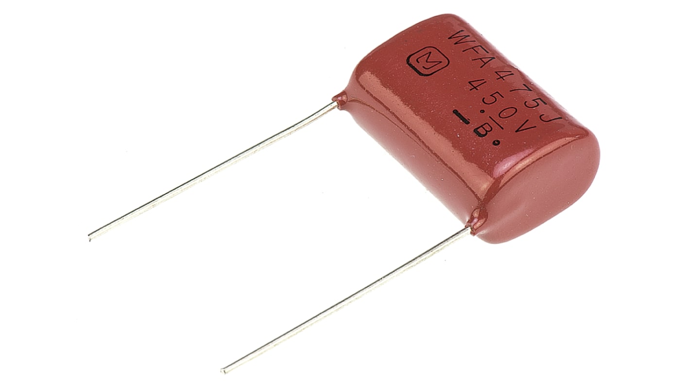 Condensador de película Panasonic, 4.7μF, ±5%, 450V dc, Montaje en orificio pasante