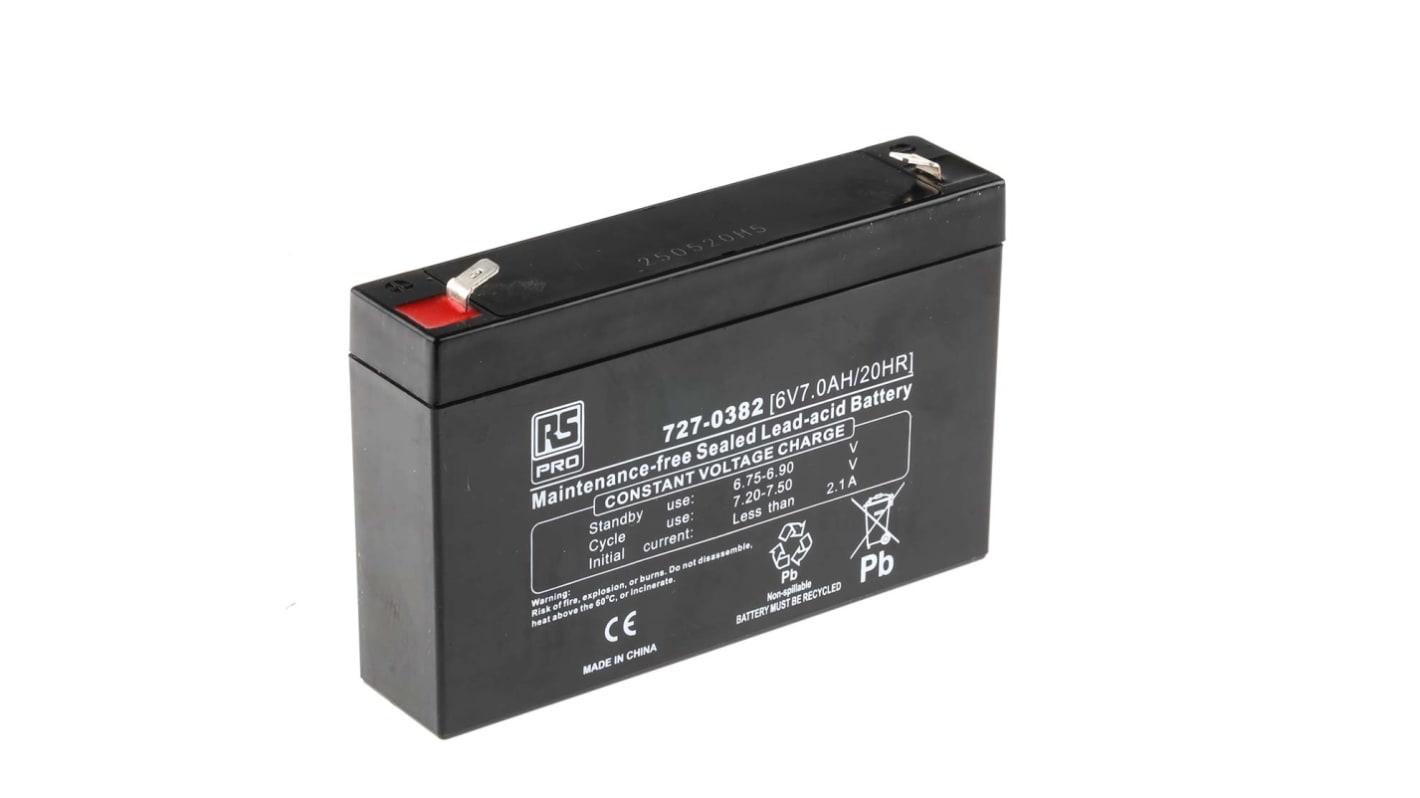 RS PRO 6V T2 Sealed Lead Acid Battery, 7Ah