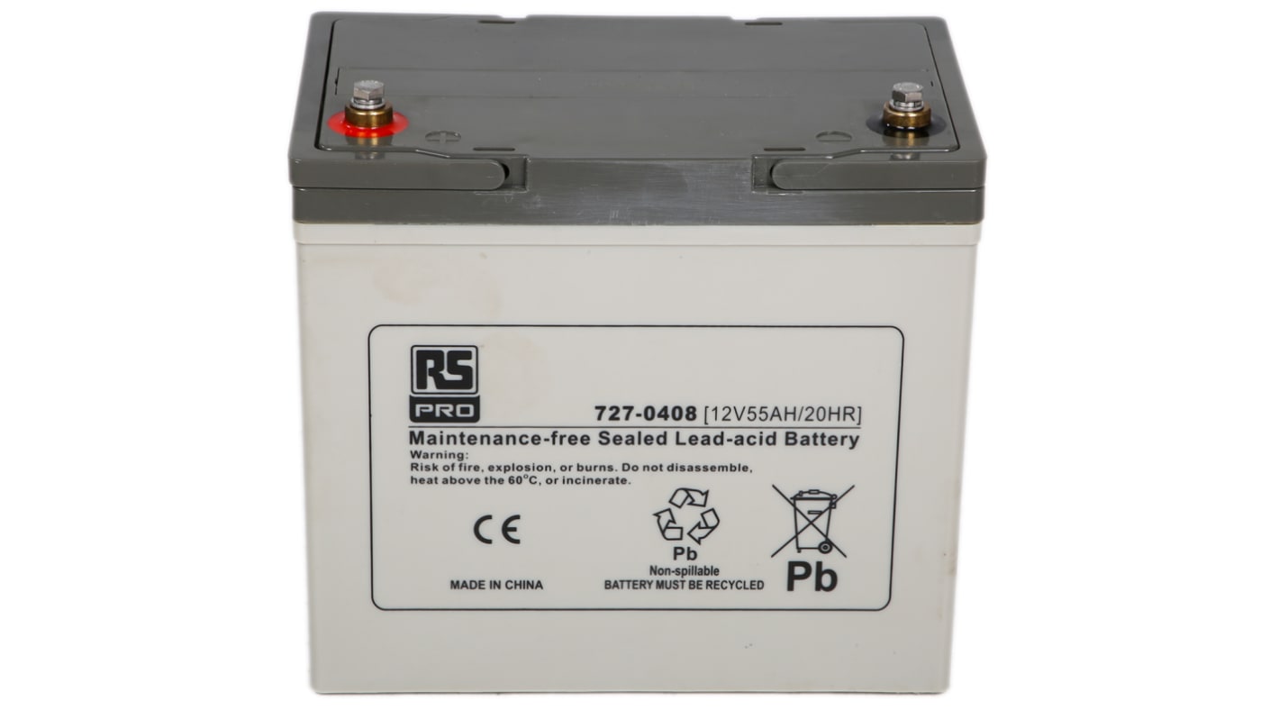 RS PRO 12V T6 Sealed Lead Acid Battery, 55Ah