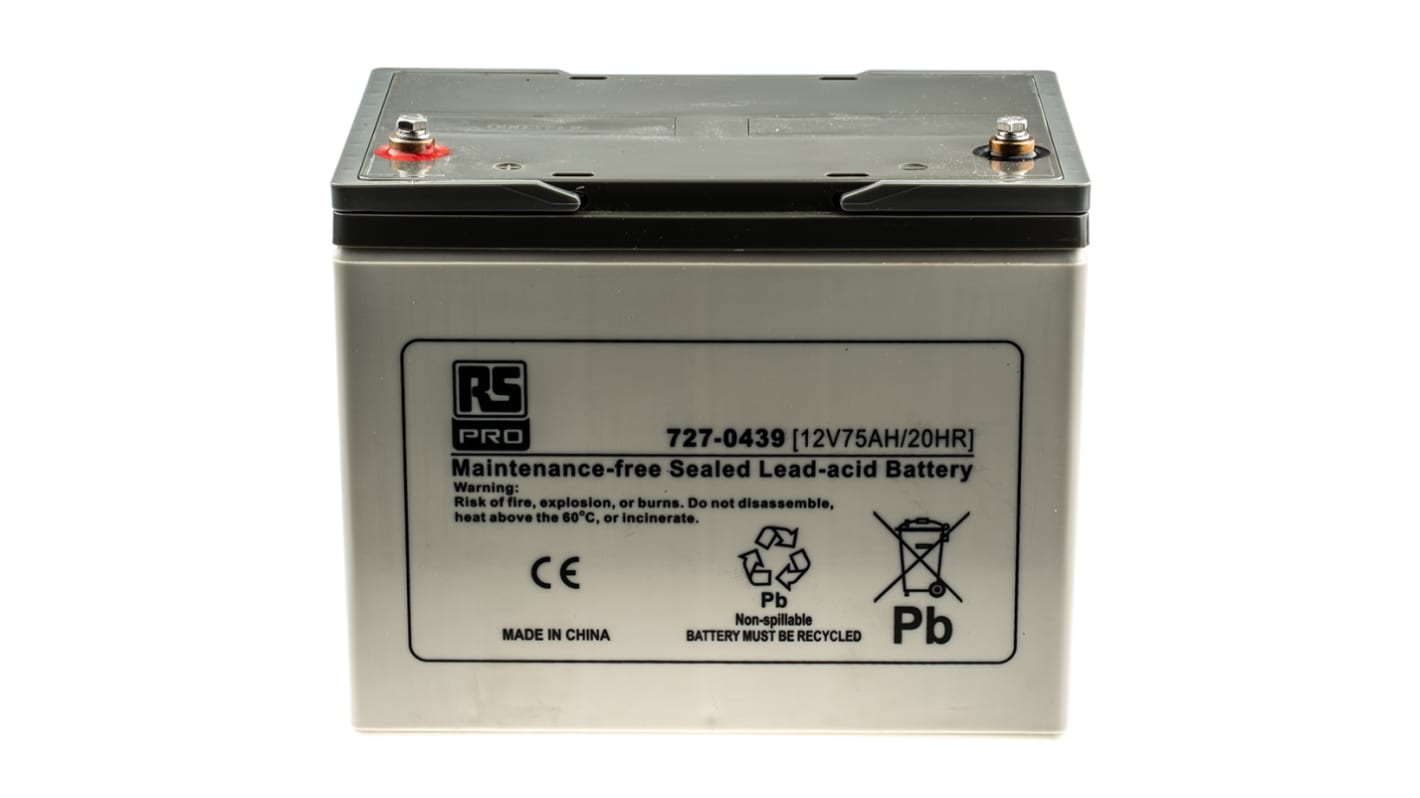 RS PRO 12V T6 Sealed Lead Acid Battery, 75Ah