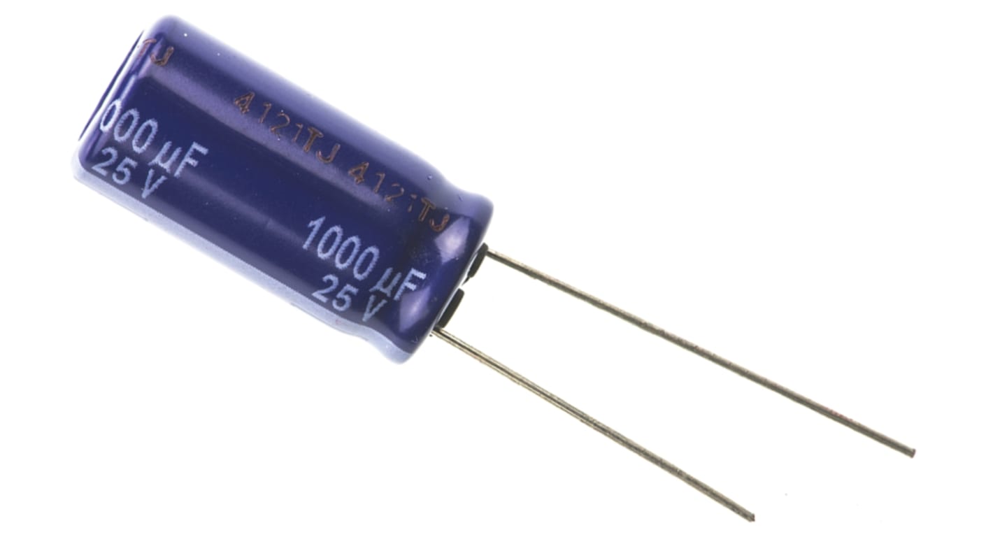 Panasonic 1000μF Aluminium Electrolytic Capacitor 25V dc, Radial, Through Hole - ECA1EM102