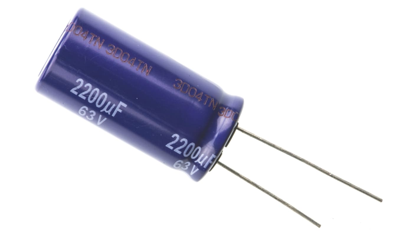 Panasonic M-A, THT Aluminium-Elektrolyt Kondensator 2200μF ±20% / 63V dc, Ø 18mm x 35.5mm, +85°C