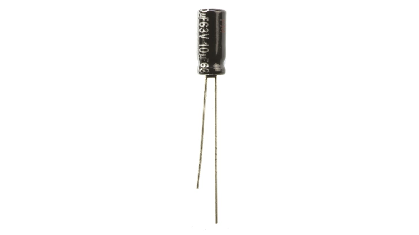 Panasonic NHG, THT Aluminium-Elektrolyt Kondensator 10μF ±20% / 63V dc, Ø 5mm x 11mm, bis 105°C