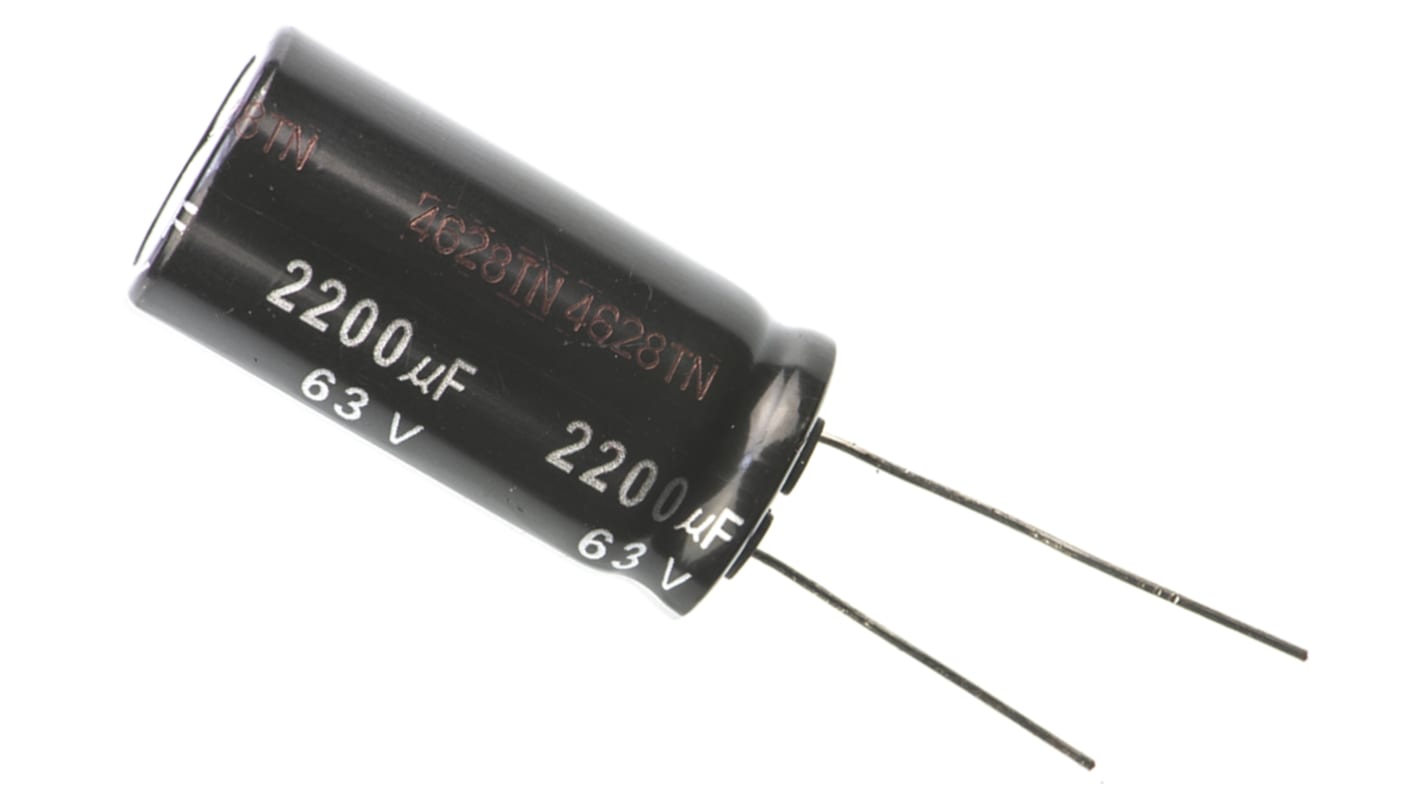 Panasonic 2200μF Aluminium Electrolytic Capacitor 63V dc, Radial, Through Hole - ECA1JHG222