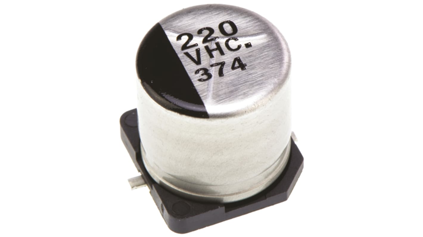 Panasonic , SMD Aluminium-Elektrolyt Kondensator 220μF ±20% / 35V dc, Ø 10mm x 10.2mm, bis 105°C