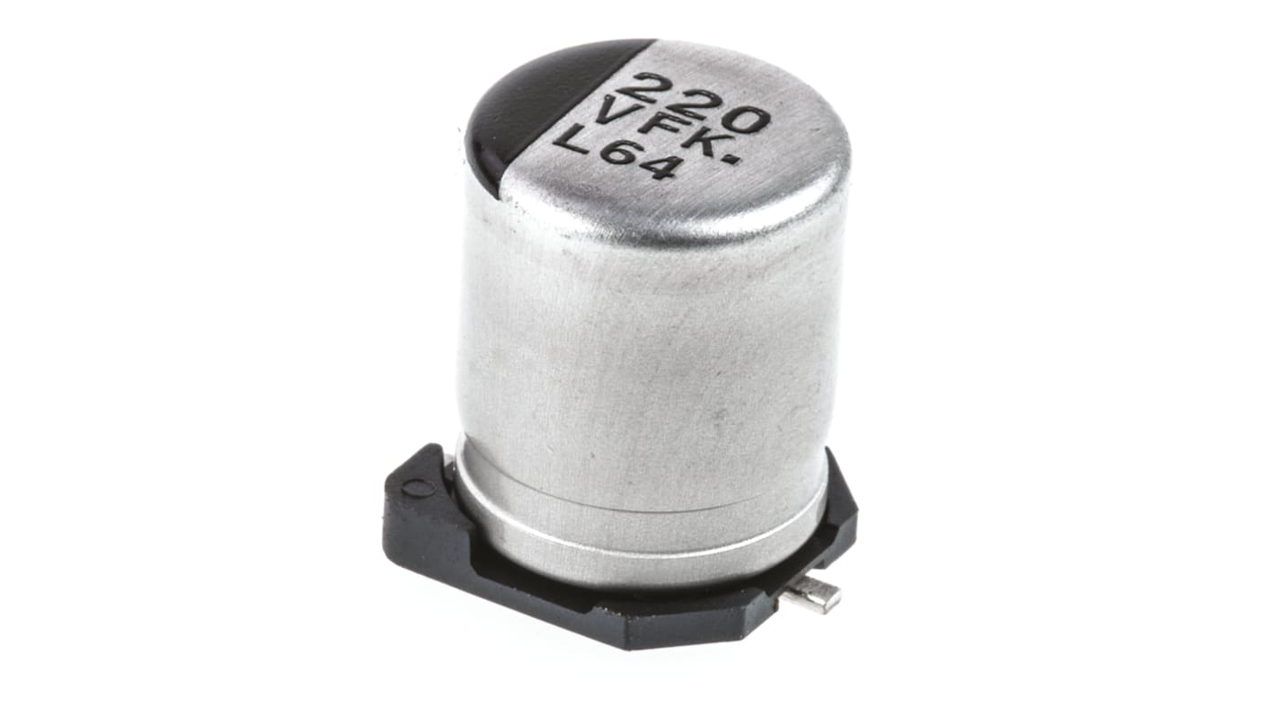 Condensador electrolítico Panasonic serie FK SMD, 220μF, ±20%, 35V dc, mont. SMD, 8 (Dia.) x 10.2mm