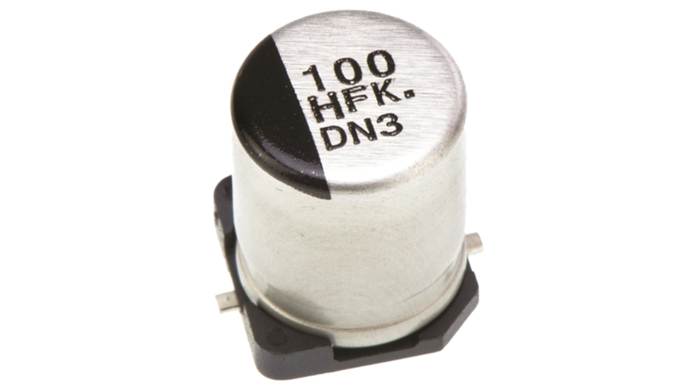 Condensador electrolítico Panasonic serie FK SMD, 100μF, ±20%, 50V dc, mont. SMD, 8 (Dia.) x 10.2mm